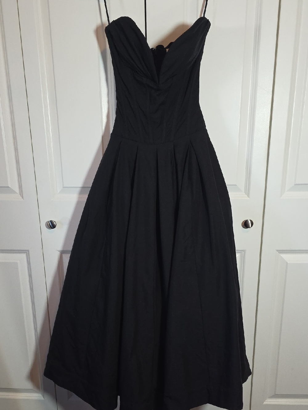 House of CB "Lady" Black Strapless Fit-and-Flare Midi Dress -plus Cups
